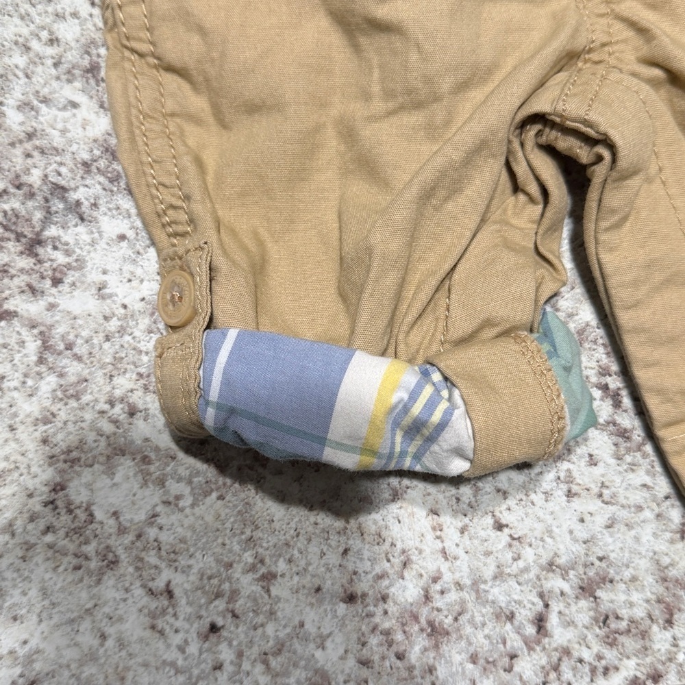 OshKosh B'gosh Beige Overalls with Green Plaid Shirt - Picture 4 of 5